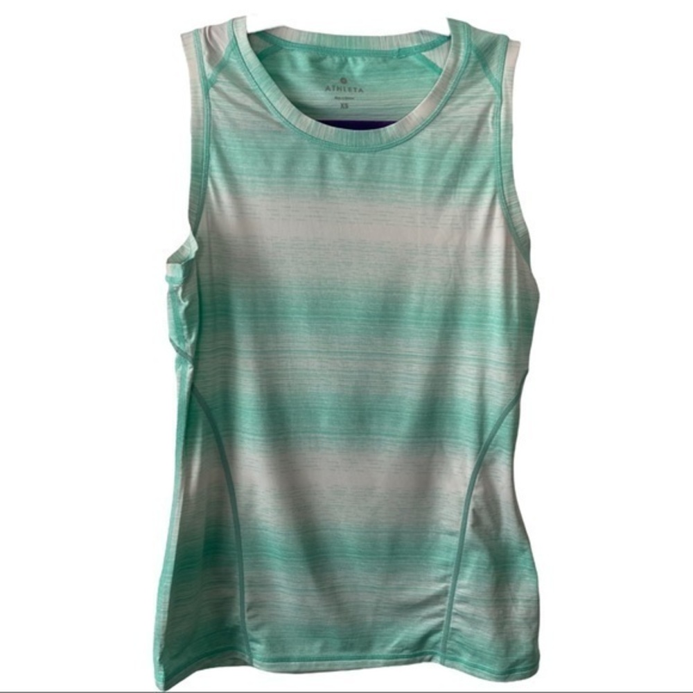 Athleta Green White Striped Lightweight Workout Tank Sz XS